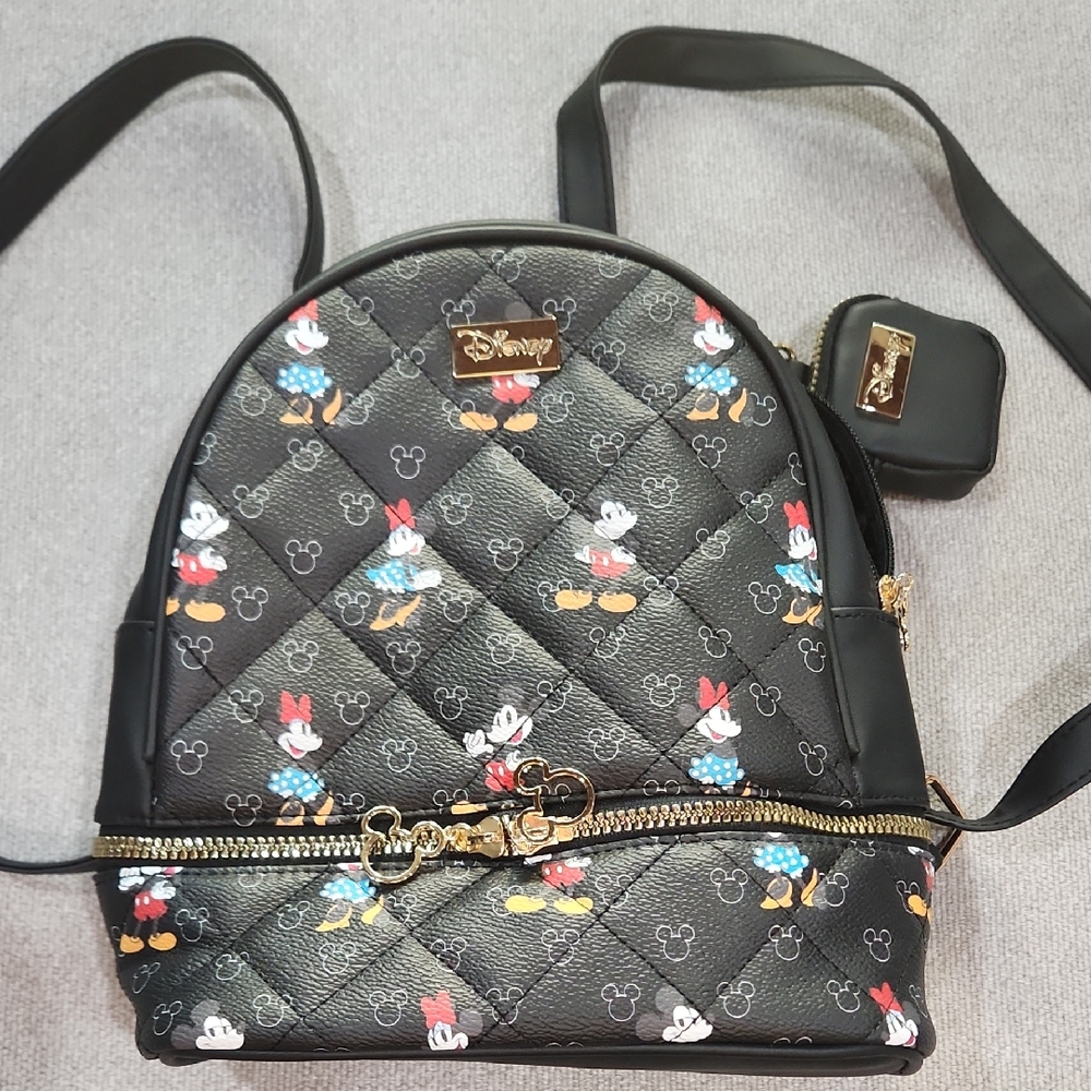 Disney Black Quilted Backpack with Minnie Mouse Pattern